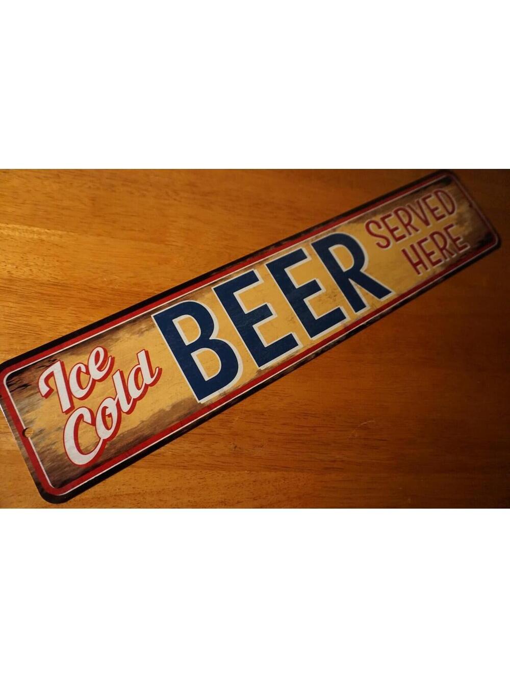 ICE COLD BEER SERVED HERE Metal Sign Vintage Style Bar Pub Restaurant Home Decor